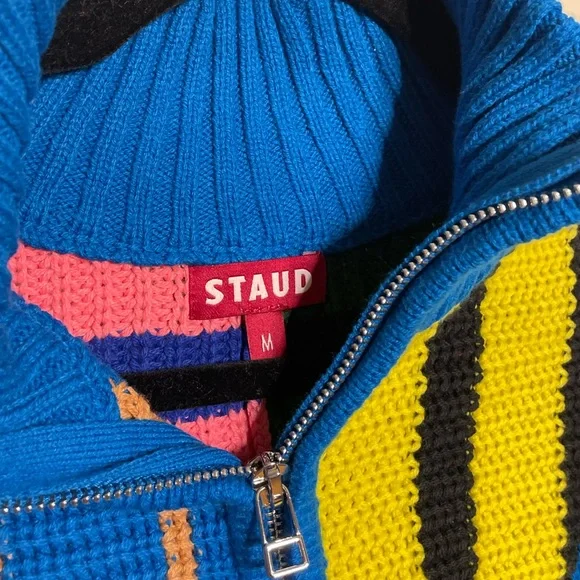 STAUD Hampton Cropped Sweater in Multi Formentera Stripe - Picture 5 of 7